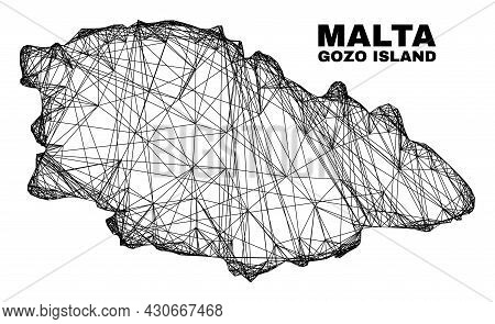 Net Irregular Mesh Gozo Island Map. Abstract Lines Form Gozo Island Map. Linear Carcass Flat Net In 