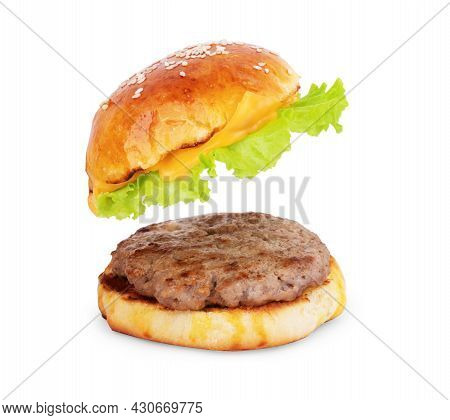 Fresh Tasty Burger Isolated On White Background