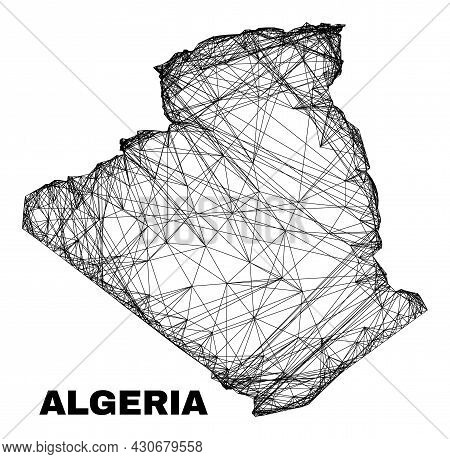 Carcass Irregular Mesh Algeria Map. Abstract Lines Are Combined Into Algeria Map. Wire Carcass 2d Ne