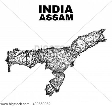 Carcass Irregular Mesh Assam State Map. Abstract Lines Are Combined Into Assam State Map. Linear Car