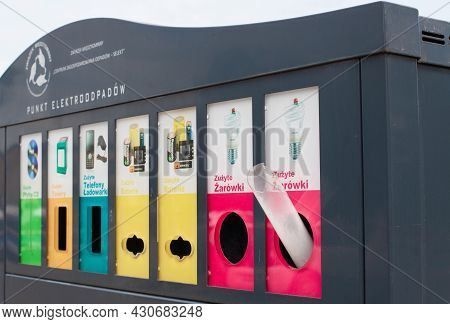 Poland, Skorzewo - Jun 11, 2021: Public Electrowaste Machine. Recovery Of Hazardous Waste.