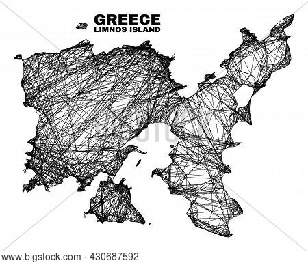 Net Irregular Mesh Limnos Island Map. Abstract Lines Are Combined Into Limnos Island Map. Wire Carca