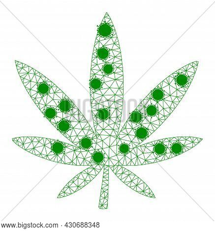 Mesh Marijuana Polygonal Symbol Vector Illustration, With Virus Centers. Model Is Created From Marij