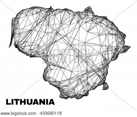 Carcass Irregular Mesh Lithuania Map. Abstract Lines Form Lithuania Map. Linear Carcass Flat Network