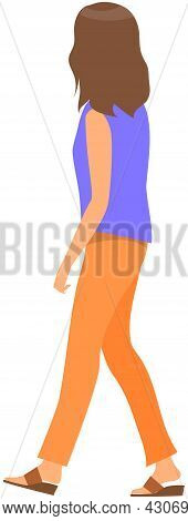 Woman Walking And Looking At Something Behind Her. Back View Of Girl Vector Illustration Isolated On