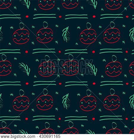 The New Year Pattern With Christmas Toys. Merry Christmas And A Happy New Year In The Circle Of Bran