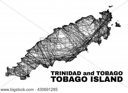 Net Irregular Mesh Tobago Island Map. Abstract Lines Form Tobago Island Map. Wire Carcass 2d Net In 
