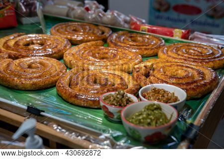 Sai Aua, Northern Thailand Spicy Sausage Is A Famous Traditional Local Saurage Cooked With Curry And