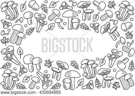 Doodle Style Mushroom Icons Vector. Illustration Of Boletus, Chanterelles, Honey Agaric, Champignons