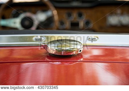 Classic Car Gas Cap In Chrome With Selective Focus