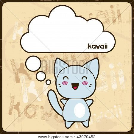 Kawaii-Karte mit sÃ¼ÃŸe Katze auf dem Grunge hintergrund.