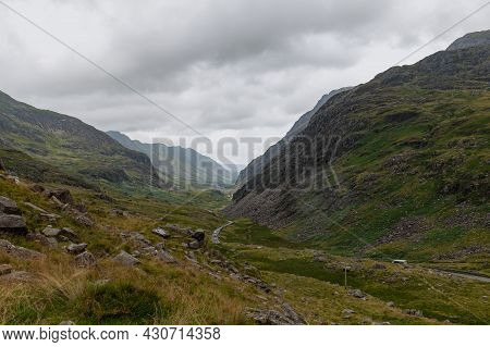 Beautiful Landscape Panorama Of Pyg Track Near Miners Track In Snowdonia National Park In North Wale