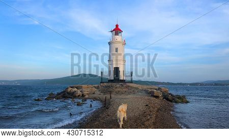 Lighthouse Egersheld, Vladivostok, Russia. Summer Evening In Vladivostok In The Far East Of Russia. 