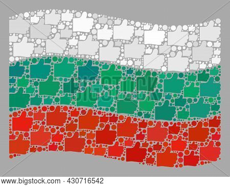 Mosaic Waving Bulgaria Flag Designed With Like Icons. Vector Approval Mosaic Waving Bulgaria Flag Co