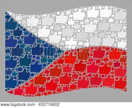 Mosaic Waving Czech Flag Created Of Like Icons. Vector Confirmation Mosaic Waving Czech Flag Created