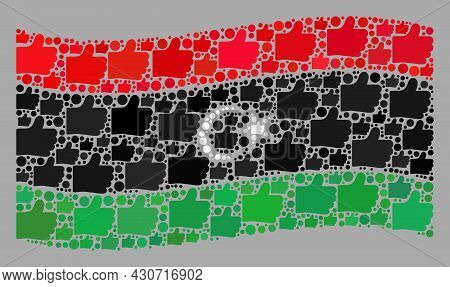 Mosaic Waving Libya Flag Designed With Like Icons. Vector Confirmation Collage Waving Libya Flag Des