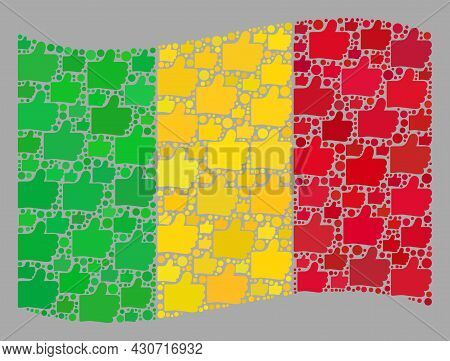 Mosaic Waving Mali Flag Designed With Thumb Up Icons. Vector Positive Collage Waving Mali Flag Combi