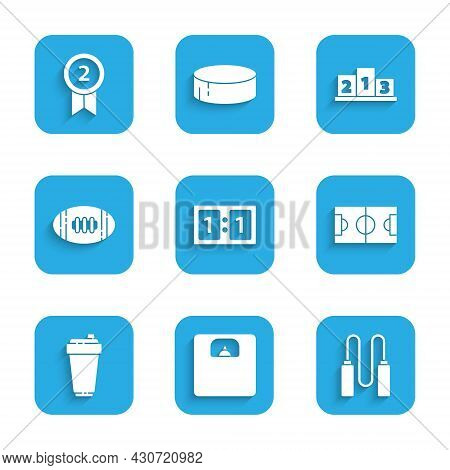 Set Sport Mechanical Scoreboard, Bathroom Scales, Jump Rope, Football Soccer Field, Fitness Shaker, 