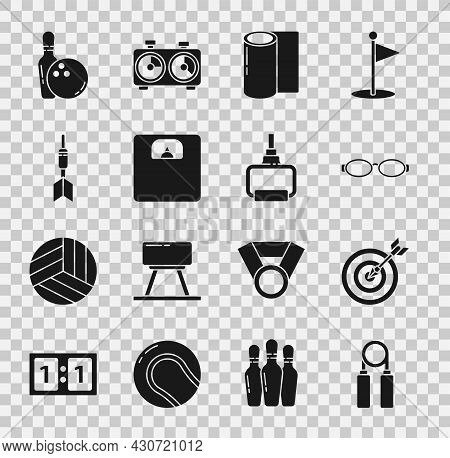 Set Sport Expander, Target With Arrow, Glasses For Swimming, Fitness Mat Roll, Bathroom Scales, Dart
