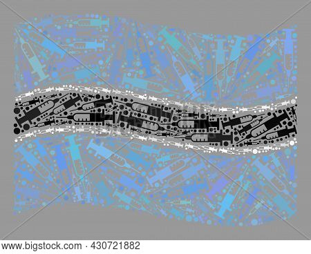 Mosaic Waving Botswana Flag Created With Vaccine Icons. Vector Vaccine Mosaic Waving Botswana Flag D