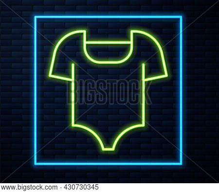 Glowing Neon Line Summer Beach Swimsuit Icon Isolated On Brick Wall Background. Beach Women Fashion.