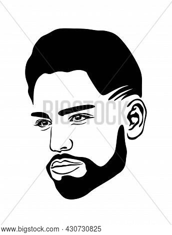 Barbershop. Black African American Afro Male Abstract Face Portrait Vector Silhouette With Short Hai