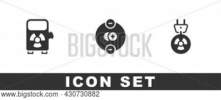 Set Electric Car Charging Station, Atom And Radiation Electrical Plug Icon. Vector
