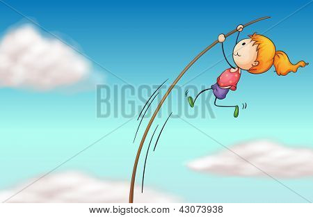 Ilustración de una chica colgada en un palo largo