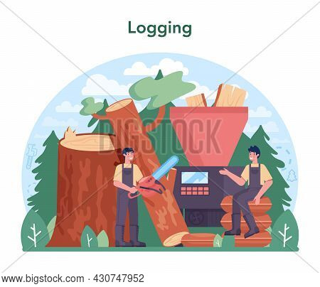 Timber Industry And Wood Production Concept. Logging