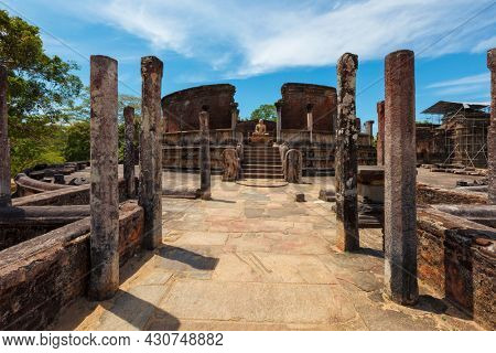 Ancient Vatadage (Buddhist stupa) in ancient city Pollonaruwa in Quadrangle group, Pollonaruwa, Sri Lanka