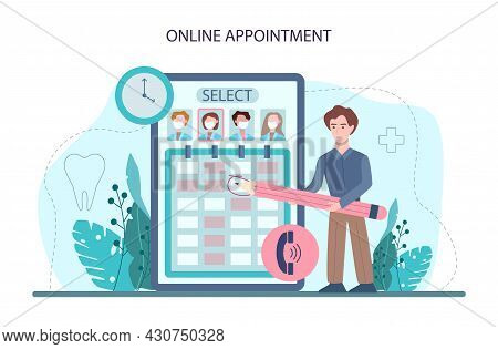 Dentist Online Service Or Platform. Dental Doctor In Uniform Treating