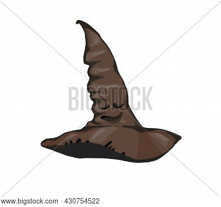 Wizard Hat. Pointed Hat. A Magical Item. Vector Illustration. Isolated On White Background.