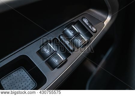 Novosibirsk, Russia - July 28, 2021: Cherry Tiggo, Side Door Buttons: Window, Mirror Adjustment Butt