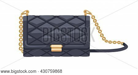 Classic Quilted Black Flap Bag With Gold Chain. Women Fashion Clutch. Small Leather Elegant Purse. M