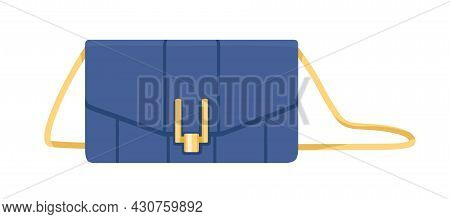 Women Fashion Clutch With Flap Snap Closure And Shoulder Strap. Small Leather Bag With Golden Buckle