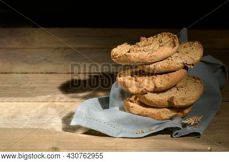 Tipical Summer Dish Of Puglia - Friselle. Classical Apulian Dried Bread Called Freselle. Healthy Veg