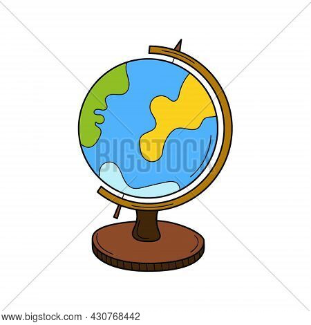 A Globe On A Stand. School Item. Doodle. Globus. Hand-drawn Colorful Vector Illustration. The Design