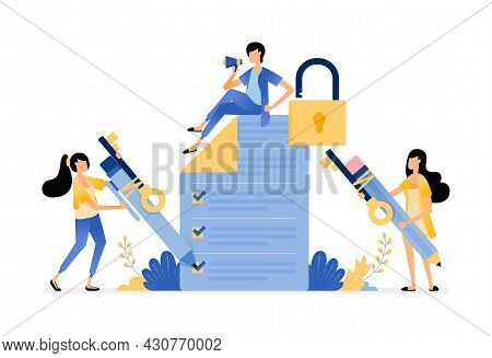 Survey And Exam Security To Protect User From Data Leakage And Misuse. Vector Illustration Concept C