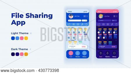 File Transfer Application Cartoon Smartphone Interface Vector Templates Set. Mobile App Screen Page 