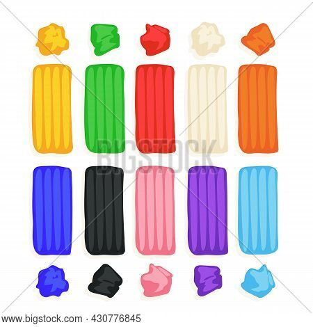 Kids Modeling Clay, Colorful Plasticine Set. Art Process, Creative Workshop. Hand Drawn Illustration