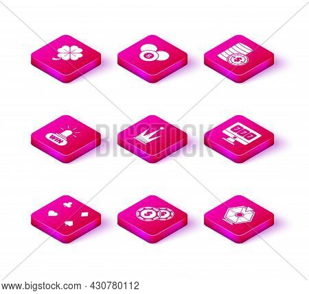 Set Playing Cards, Casino Chip With Dollar, Win, Crown, Lucky Wheel, Online Slot Machine Lucky Seven