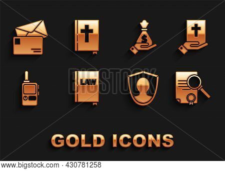 Set Law Book, Oath On The Holy Bible, Document With Search, User Protection, Walkie Talkie, Hand Hol
