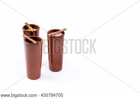 Traditional Mexican Atole Drink Isolated On White Background. Copy Space