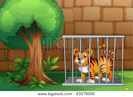 スチール製ケージ内の虎の図