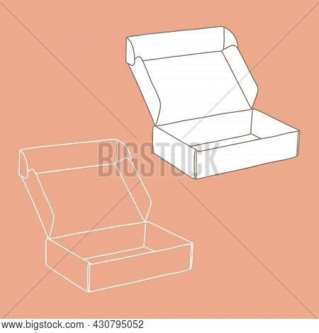 Open Box Mockup. Vector Illustration. Empty Cardboard Container Template.