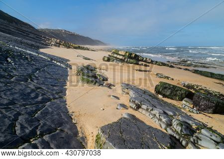 Beautiful empty beach near Sao Martinho do Porto, Portugal