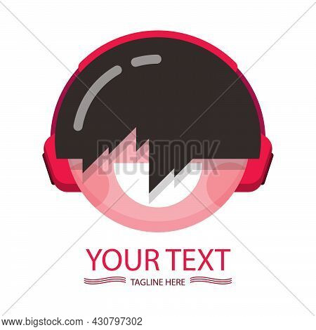 Cute Boy With Headphone Logo Template. Streaming Music. Boy Enjoys The Music. Relaxing Boy In Headph