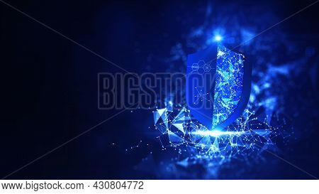 Internet Security Technology And Crime Prevention The Shield Protects The Connection Of Blue Polygon