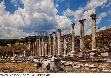 Columns Of Asclepius Temple In Pergamum, Izmir, Turkey