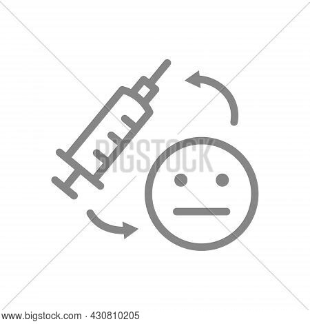 Medical Syringe And Neutral Face Line Icon. Vaccination, Consequences Of Vaccination, Vaccine Evalua